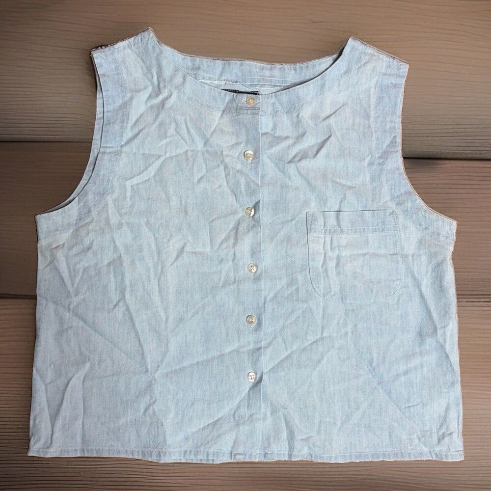 Gap Button Up Shirt Womens M Blue Sleeveless Coastal Nautical Summer Y2K VTG